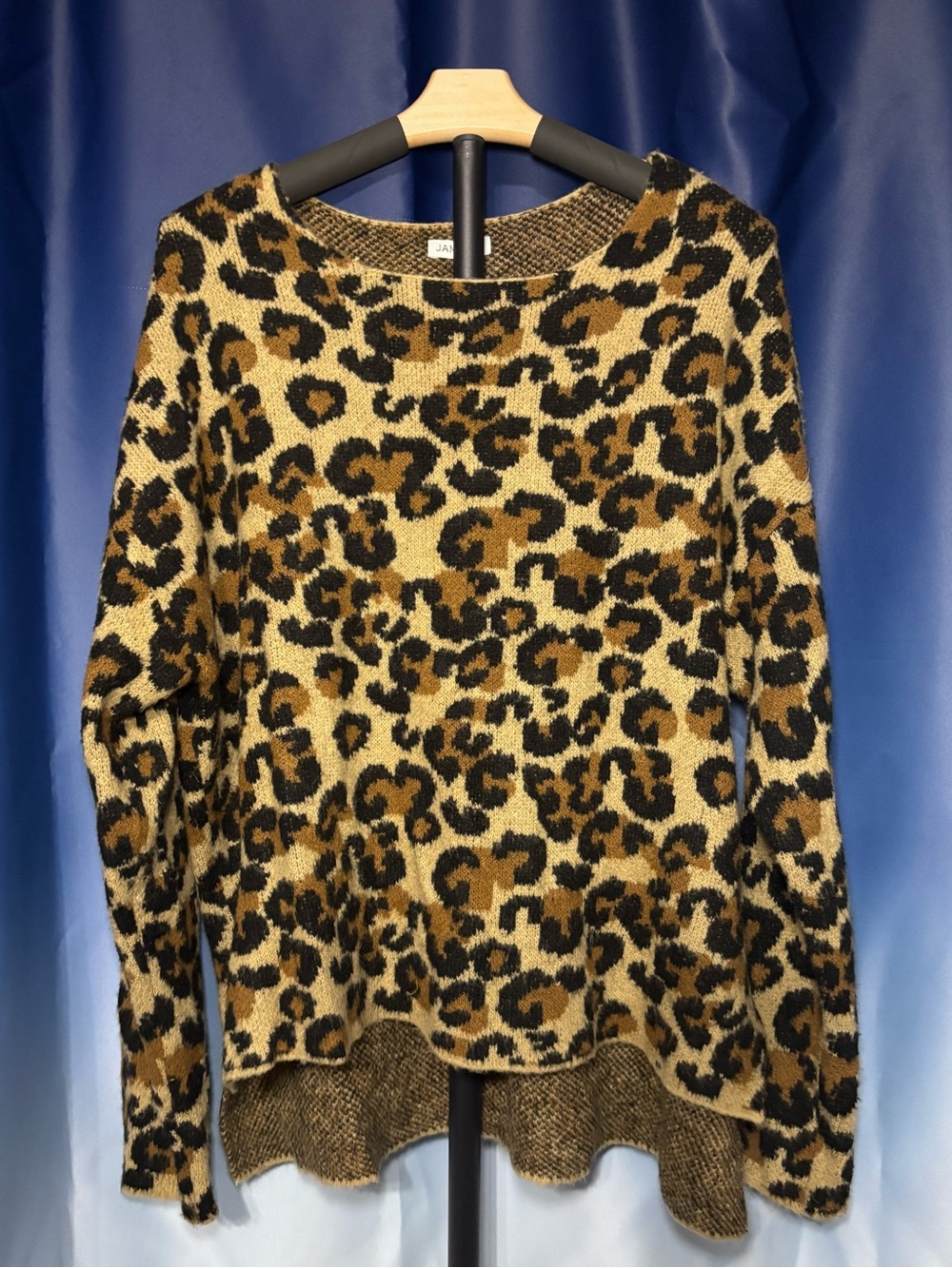 Jamison Leopard Print Knit Sweater High Low Oversized Brown Black Size XL
